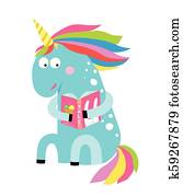 söt, enhörning, läsning en boka