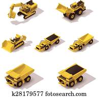 vektor, isometrisch, bergbau, maschinerie, satz vektor, isometrisch, bergbau, maschinerie, satz
