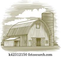 Woodcut Old Barn Woodcut Old Barn