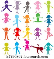 Colored set of funny children playing Colored set of funny children playing