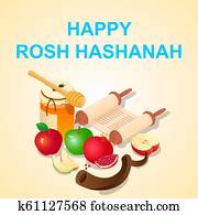 Happy rosh hashanah concept background, isometric style Happy rosh hashanah concept background, isometric style