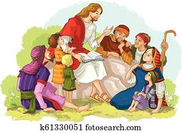 jésus, prêcher, à, a, groupe gens