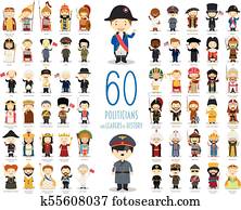kinder, vektor, charaktere, collection:, satz, von, 60, relevant, politiker, und, leiter, von, geschichte, in, karikatur, style. kinder, vektor, charaktere, collection:, satz, von, 60, relevant, politiker, und, leiter, von, geschichte, in, karikatur, style.