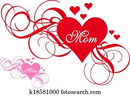 לב אדום, עם, swirls,, יום האם