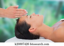 bonito, morena, obtendo, reiki, terapia