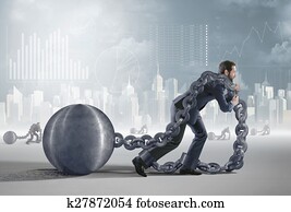 Conceptual image presenting a tired debtor