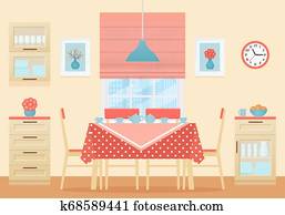 Dining room interior. Vector illustration. Flat design. Dining room interior. Vector illustration. Flat design.