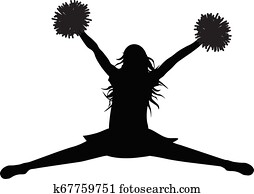 Silhouette of jumping girl with pompoms (stredl jump), cheerleading. Vector illustration. Silhouette of jumping girl with pompoms (stredl jump), cheerleading. Vector illustration.