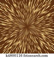 Stylized golden fireworks, light burst with the center in the middle of the square image.