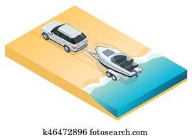 boot, oder, zuschneider, auf, a, trailer., dass, abschuss, von, a, klein, motorboot, an, a, ramp., flache, 3d, isometrisch, hoher, qualit?t, transport w?ssern boot, oder, zuschneider, auf, a, trailer., dass, abschuss, von, a, klein, motorboot, an, a, ramp., flache, 3d, isometrisch, hoher, qualit?t, transport w?ssern