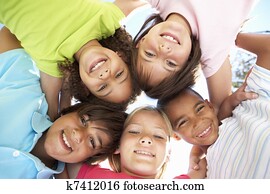 egy csoport gyerek, külső, bele, fényképezőgép