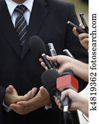 reunião negócio, conferência, jornalismo, microfones