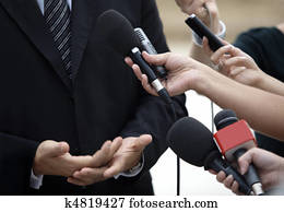 reunião negócio, conferência, jornalismo, microfones