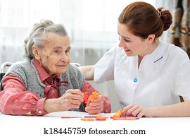 senior woman, med, henne, caregiver