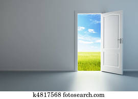 white empty room with opened door white empty room with opened door