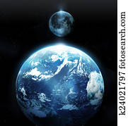 Earth and moon view from space at night