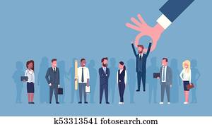 hora, mano, pico, hombre de negocios, de, grupo de empresarios, candidato, reclutamiento, concepto