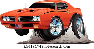 קלאסי, אמריקאי, שריר, מכונית, ציור היתולי, וקטור, דוגמה