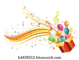 caixa presente, e, música