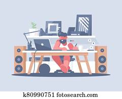 Freelancer works with laptop Freelancer works with laptop