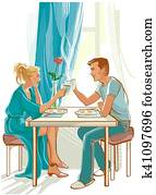 Happy family at table in the morning Happy family at table in the morning