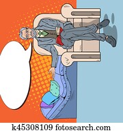 Pop Art Senior Psychotherapist with Comic Speech Bubble. Vector illustration