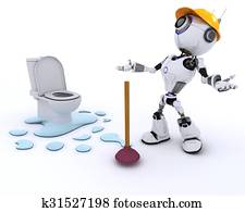 Robot robot plumber fixing a leak Robot robot plumber fixing a leak