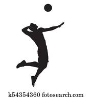 volleyball player, spiking, bál, izolovaný, riadiť, silhouette., strana vyhlad