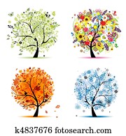 ארבע מתבל, -, spring,, summer,, autumn,, winter., אומנות, עץ, יפה, ל, שלך, עצב