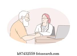 שירותי בריות, industry,, בריאות, examination,, רופא, עצה, מושג