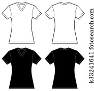 Black White Women's V-Neck Shirt Design Template