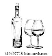 Bottle of wine and two glasses Bottle of wine and two glasses