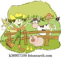 caricatura, agricultor, menina, ligado, um, fazenda