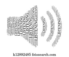 listening text collage Composed in the shape of speaker an isolated on white listening text collage Composed in the shape of speaker an isolated on white