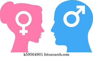 Man and woman vector heads talking. Gender sign silhouette shape