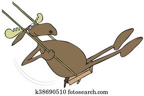 Moose on a wooden swing Moose on a wooden swing