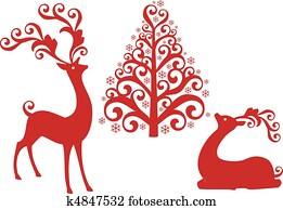 rentier, mit, weihnachten, tree,, vecto rentier, mit, weihnachten, tree,, vecto