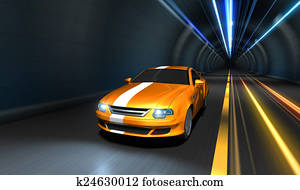 Sports car racing in a tunnel