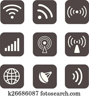 Wireless icons set white silhouettes on black Wireless icons set white silhouettes on black