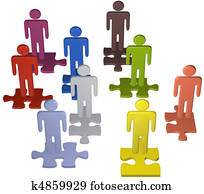 Diverse people team stand on puzzle pieces solution Diverse people team stand on puzzle pieces solution