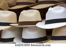 Sombrero, colección, display:, hombres, vendimia, sombreros de paja, en