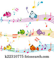 Music note with cartoon birds singing Music note with cartoon birds singing