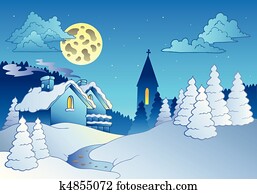 pequeño, aldea, en, invierno