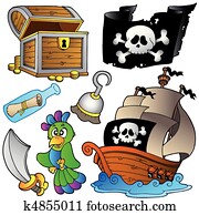 Pirate collection with wooden ship Pirate collection with wooden ship