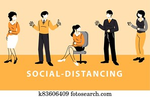 social distancing, business people wear face masks