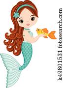 Vector Cute Little Mermaid with Fish Vector Cute Little Mermaid with Fish