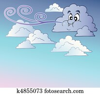 ventoso, céu, com, caricatura, nuvens