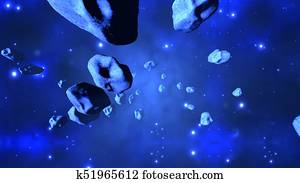 Asteroids floating in space