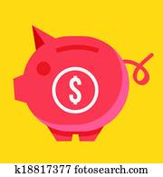 Vector Piggy Bank and Dollar Sign I