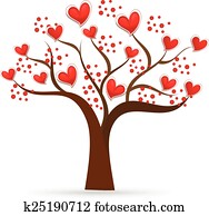 árbol, de, amor, valentines, corazones, logotipo